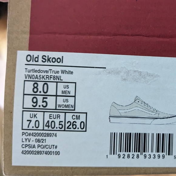 Vans Old Skool Turtle Dove True White Skate Shoe Women Size 9 1/2 Mens 8 Nwt ❤️ - Picture 6 of 6
